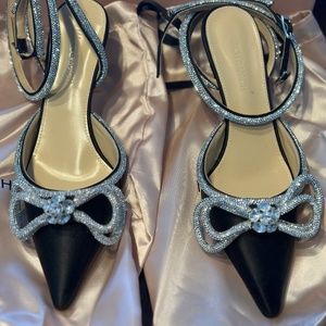 Mach & Mach Double Bow Crystal-Embellished Satin Pumps